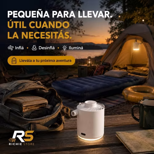 Mini Bomba de Aire Eléctrica Recargable 3 en 1 con Linterna LED - Imagen 6