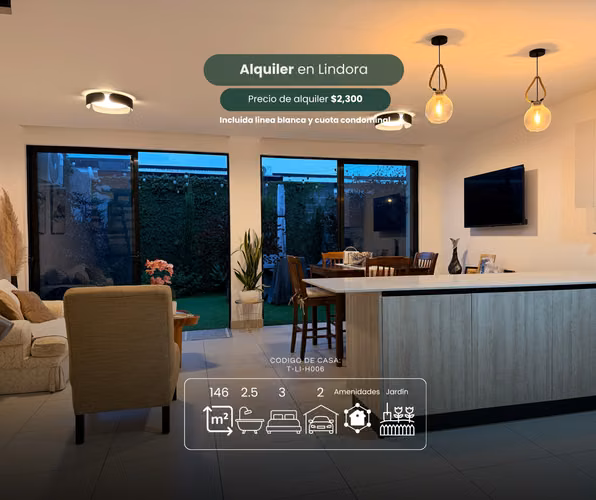 Casa en alquiler en Lindora | Línea blanca + cuota condominal incluida | $2,300