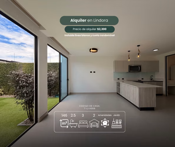 Casa en alquiler en Lindora | Línea blanca + cuota condominal incluida | $2,300