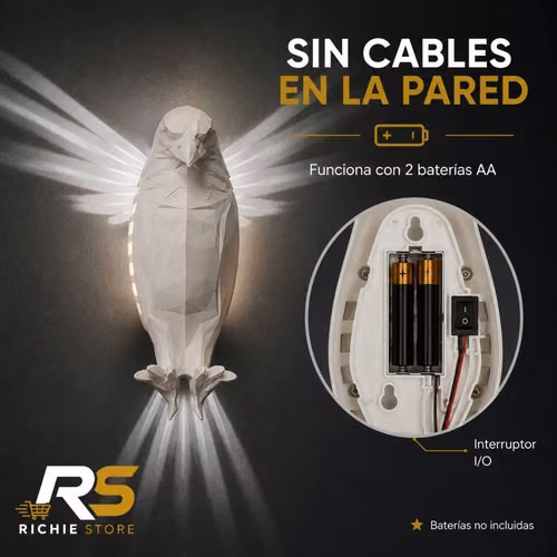 Lámpara LED Águila 3D de Pared con Efecto de Alas para Decoración - Imagen 5