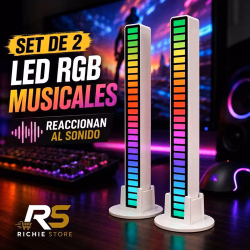 Set 2 Barras LED RGB Musicales con Sensor de Sonido USB-C