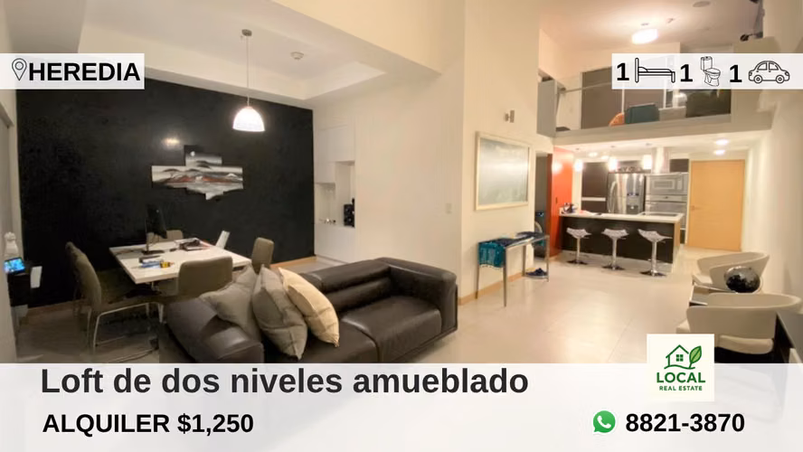 Loft amueblado de dos niveles en torre en Heredia