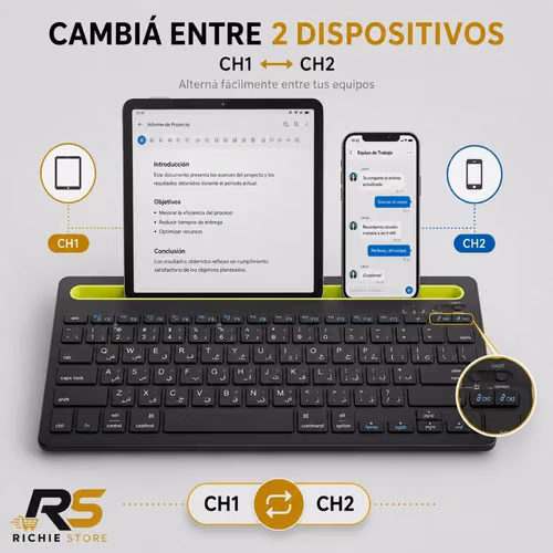 Teclado Bluetooth Multidispositivo con Soporte para Tablet y Celular - Imagen 2