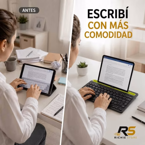 Teclado Bluetooth Multidispositivo con Soporte para Tablet y Celular - Imagen 6