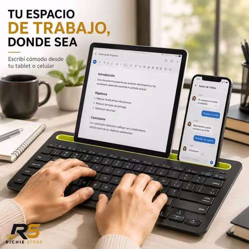 Teclado Bluetooth Multidispositivo con Soporte para Tablet y Celular - Imagen 3