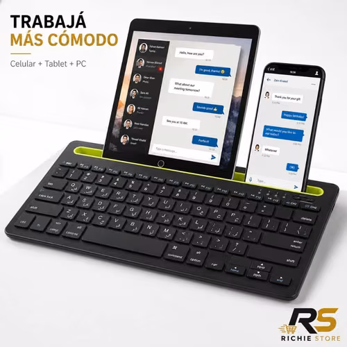 Teclado Bluetooth Multidispositivo con Soporte para Tablet y Celular
