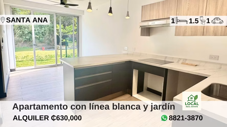 Apartamento con línea blanca y jardín en Río Oro Santa Ana
