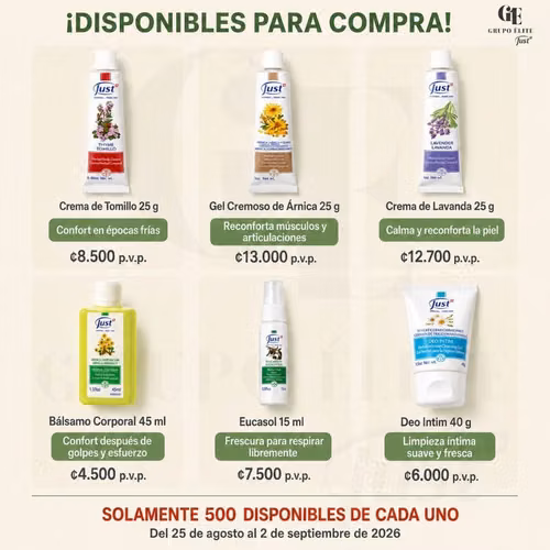 Productos Just Cremas y Aceites Escenciales