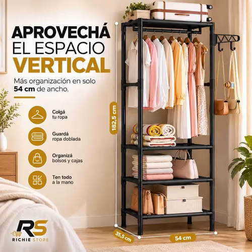 Estante Organizador de Ropa con Perchero y Varios Niveles