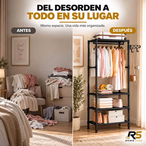 Estante Organizador de Ropa con Perchero y Varios Niveles