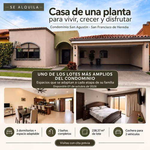 Casa de una planta + lote amplio Condominio Hacienda San Agustín