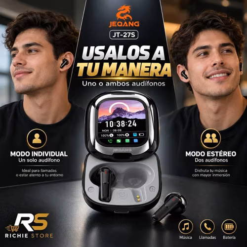 Audífonos Inalámbricos TWS JEQANG JT-27S con Pantalla Táctil