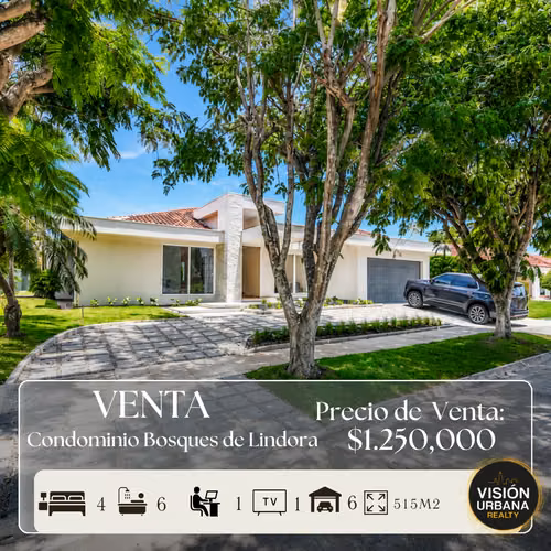 Casa de 1 Nivel con 4 habitaciones + Oficina en Bosques de Lindora
