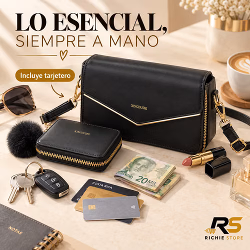  Bolso para Mujer con Tarjetero | Cuero Sintético Negro o Café