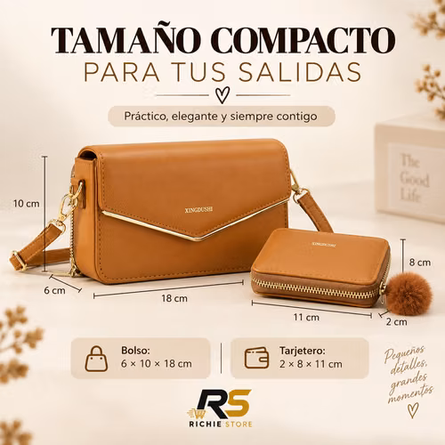  Bolso para Mujer con Tarjetero | Cuero Sintético Negro o Café
