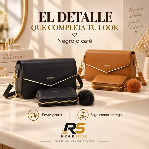  Bolso para Mujer con Tarjetero | Cuero Sintético Negro o Café