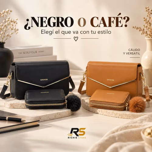  Bolso para Mujer con Tarjetero | Cuero Sintético Negro o Café