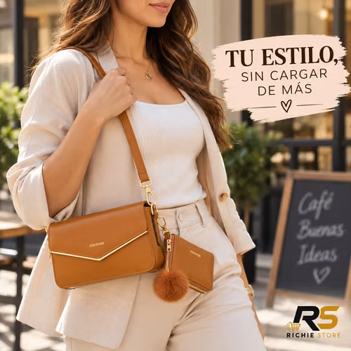  Bolso para Mujer con Tarjetero | Cuero Sintético Negro o Café