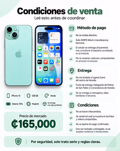 iPhone 15 128GB Green - 124; Excellent state - 124; 165,000