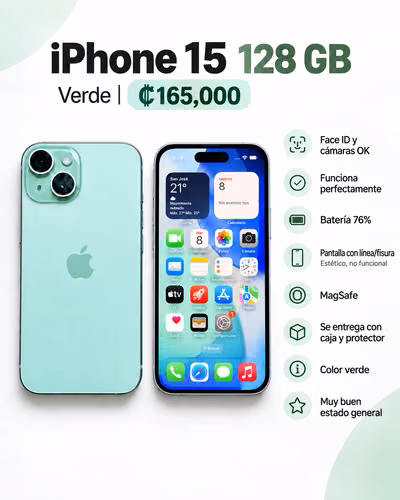 iPhone 15 128GB Verde | Excelente estado | 165.000  - Imagen 2