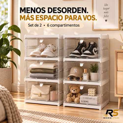  Caja Organizadora Plegable y Apilable Transparente para Zapatos