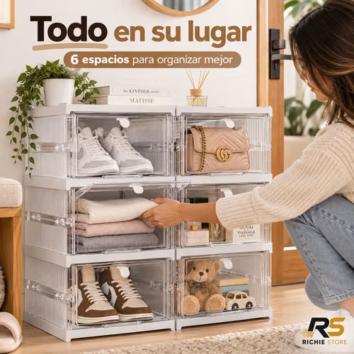  Caja Organizadora Plegable y Apilable Transparente para Zapatos