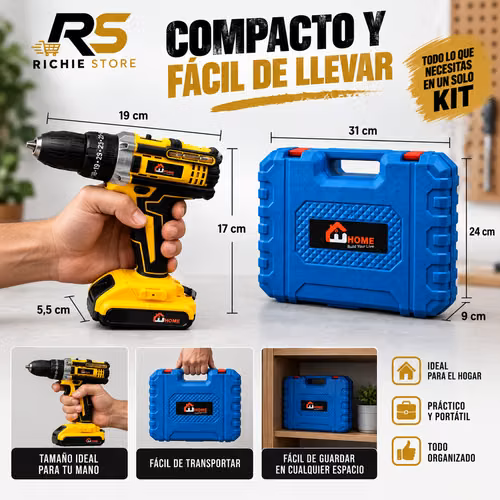 Kit Taladro Inalámbrico 30 Piezas Doble Batería con Maletín - Imagen 7