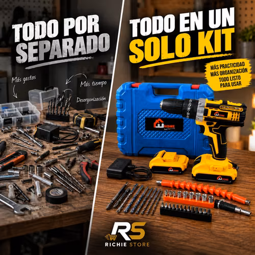  Kit Taladro Inalámbrico 30 Piezas Doble Batería con Maletín - Imagen 6