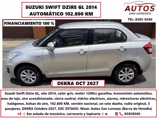 SUZUKI SWIFT DZIRE GL 2014 AUTOMÁTICA