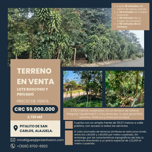 Wooded and Private Lot for Sale: Biodiversity in Pitalito, Aguas Zarcas, San Carlos, Alajuela. - Imagen 2