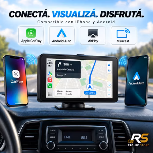  Pantalla CarPlay y Android Auto para Carro con Cámara y Bluetooth