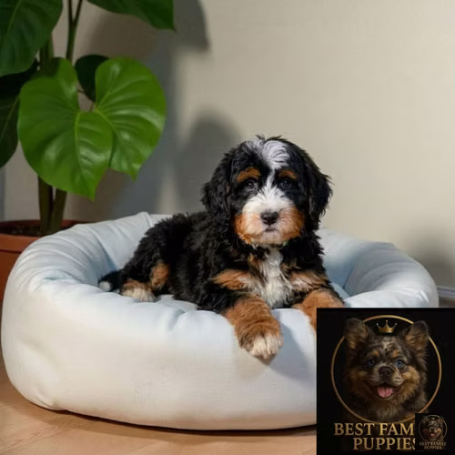 Cachorro Bernedoodle Miniatura Tricolor Tradicional / Mini Bernedoodle Tricolor disponible - Imagen 10