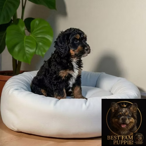 Cachorro Bernedoodle Miniatura Tricolor Tradicional / Mini Bernedoodle Tricolor disponible - Imagen 8