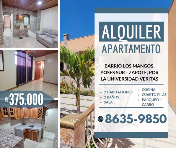  Alquiler de Apartamento en Yoses Sur - Barrio los Mangos - Cerca de la U Veritas
