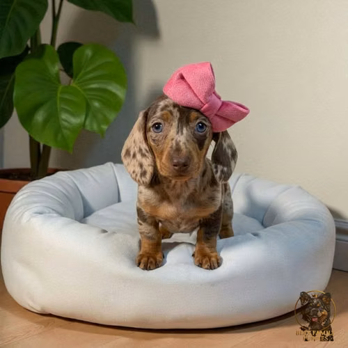 Cachorro Salchicha Miniatura Arlequín Chocolate / Miniature Dachshund Dapple Chocolate disponible - Imagen 3