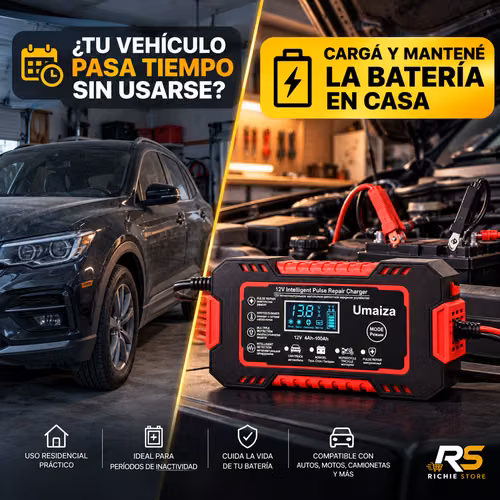  Cargador Inteligente de Batería 12V para Carro y Moto con Pantalla LCD - Imagen 6