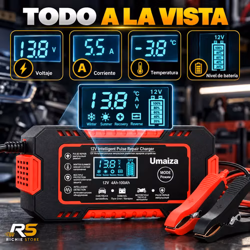  Cargador Inteligente de Batería 12V para Carro y Moto con Pantalla LCD - Imagen 7