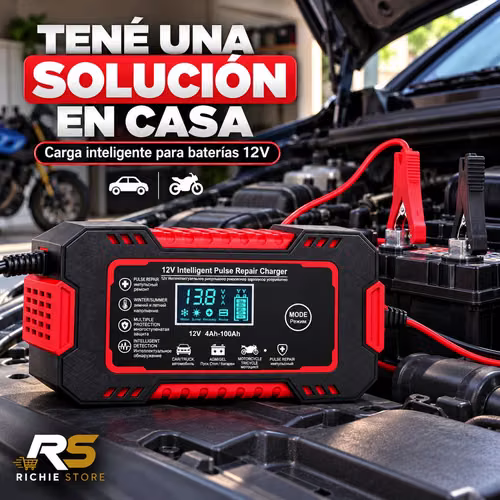  Cargador Inteligente de Batería 12V para Carro y Moto con Pantalla LCD - Imagen 2
