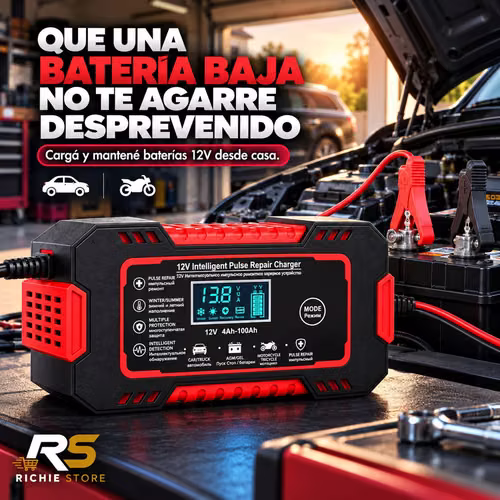  Cargador Inteligente de Batería 12V para Carro y Moto con Pantalla LCD - Imagen 3