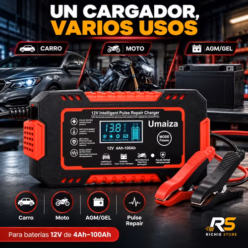  Cargador Inteligente de Batería 12V para Carro y Moto con Pantalla LCD - Imagen 5
