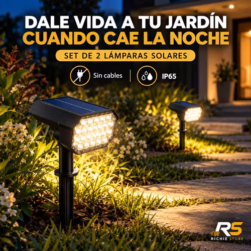 SET DE 2 2 Lámparas Solares LED para Jardín Exterior IP65 con Estaca