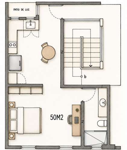 Studio de un dormitorio, semiamueblado en Barrio Amon, iluminacion natural, sin parqueo.   - Imagen 10