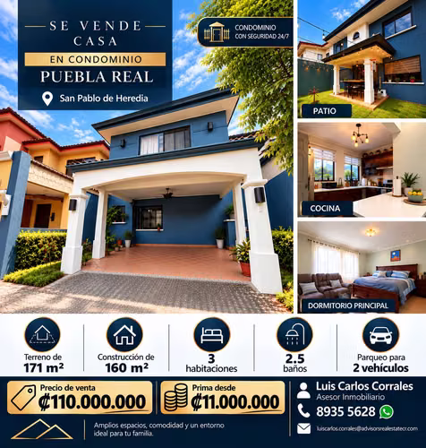 Se Vende Casa en Condominio de San Pablo de Heredia, Puebla Real-2