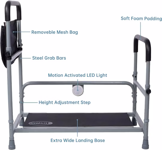 Taburete de cama de altura ajustable y barra de asistencia. Marca ELENKER  - Imagen 4