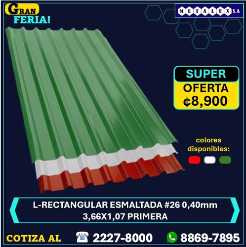 lamina rectangular esmaltada #26 3.66x107 primear 