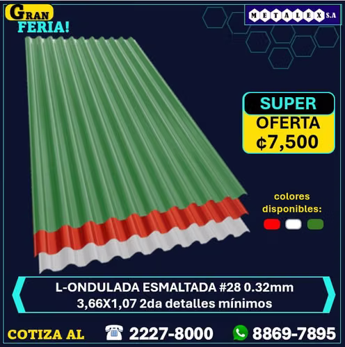 lamina ondulada esmaltada #28 3.66x107 primera