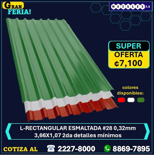 lamina rectangular esmaltada #28 3.66x107 segunda 