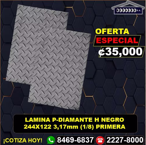 LAMINA PUNTA DIAMANTE H NEGRO 244X122 3,17MM (1/8) PRIMERA