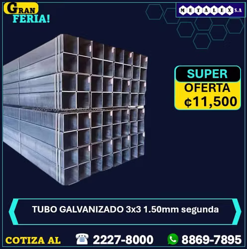 tubo 3x3 1.50 h galvanizado segunda 