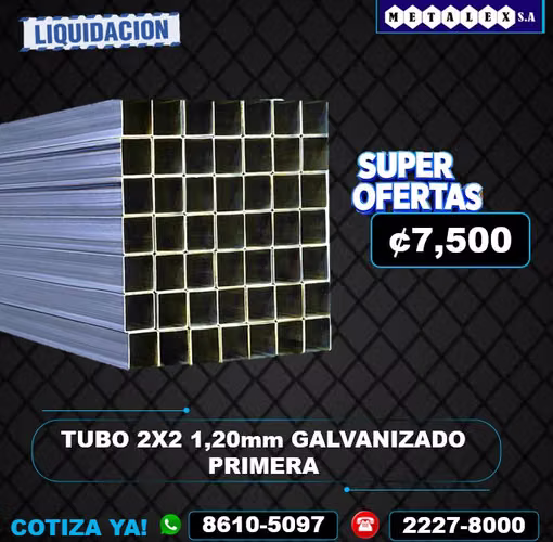 TUBO 2X2 1.20MM GALVANIZADO PRIMERA 